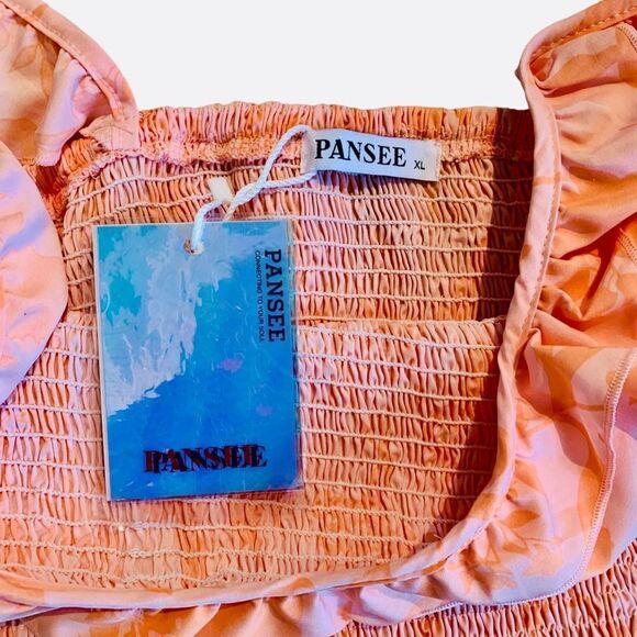 Pansee Women’s Ribbed Cropped Ruffle Trim Off The Shoulder Boho Top Size XL - Picture 3 of 8